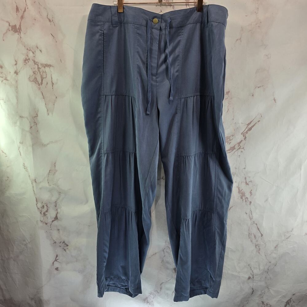 Soft Surroundings Pants Womens 1X Blue Drawstring Pull On Wide Leg Tapered
